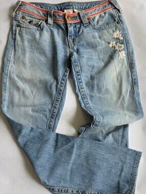 True Religion Joey Bootcut Jeans Daisy Embroidery Sz 27